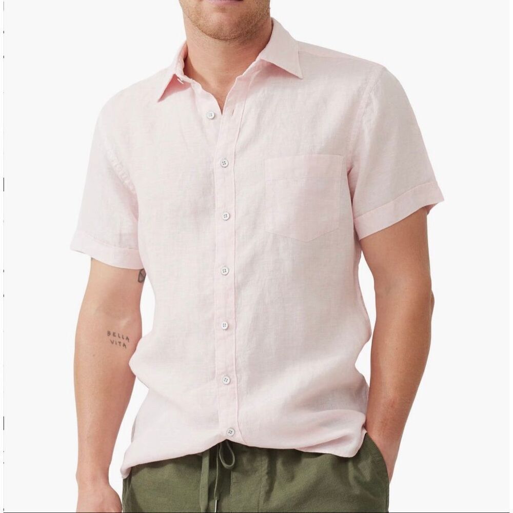 Rodd & Gunn palm beach sports fit 100% linen rosewater button up shirt 2XL NWT